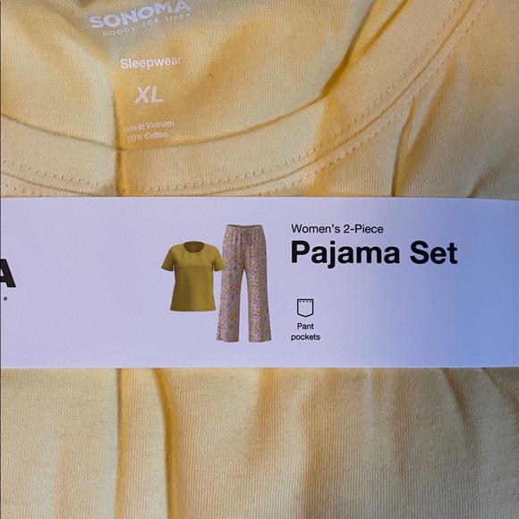 2Piece Pajama Set Women’s Floral Pant Bottom W Pocket NWT Yellow Top Sleepwear - Picture 3 of 6
